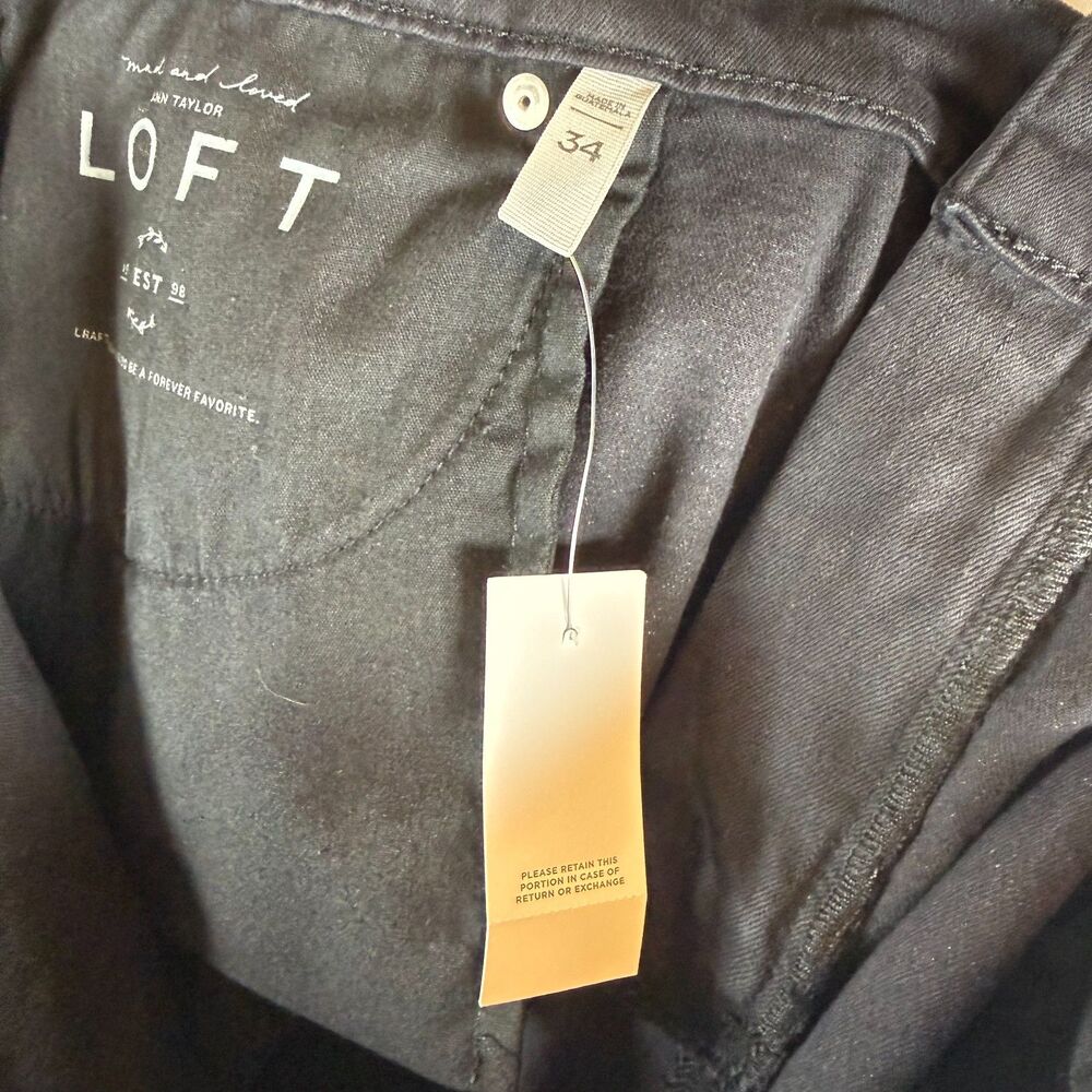 LOFT Black Denim Shorts with Tie Hem Detail Size 34/18 NWT - Picture 6 of 10